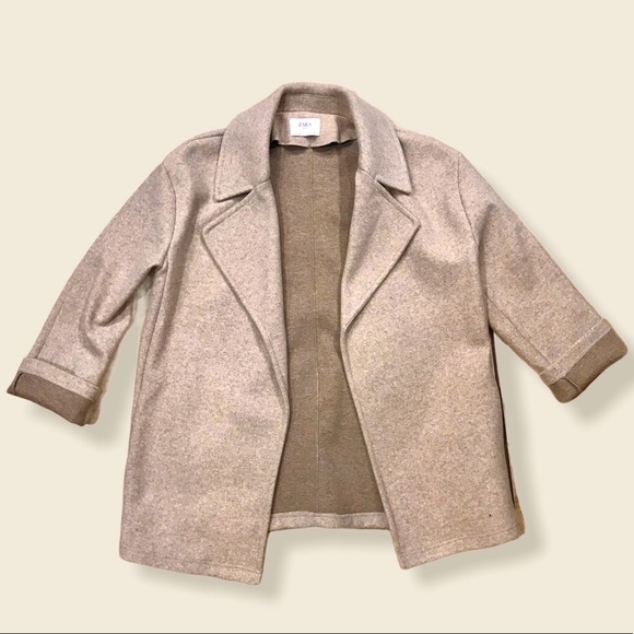 Zara Open Front Casual Trench Woollike Coat/Jacket - Picture 2 of 14